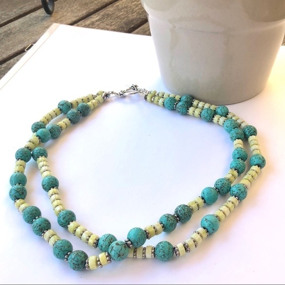 Handmade Jewelry - Turquoise and Lemon Jade Necklace and Earrings